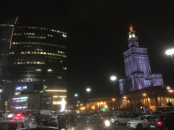 Arriving near the train station and Palace of Culture and Science